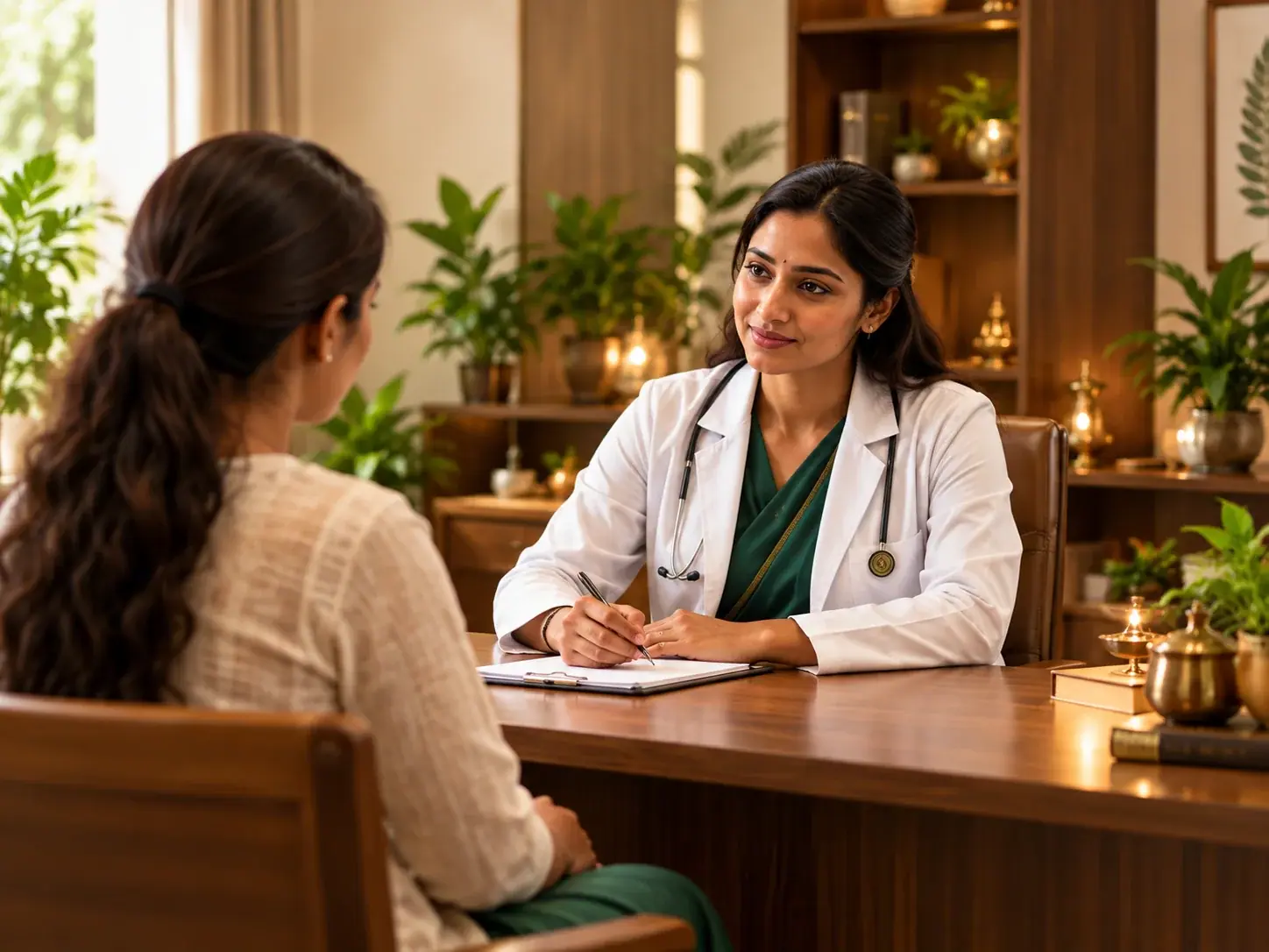Ayurvedic doctor in consultation with patient