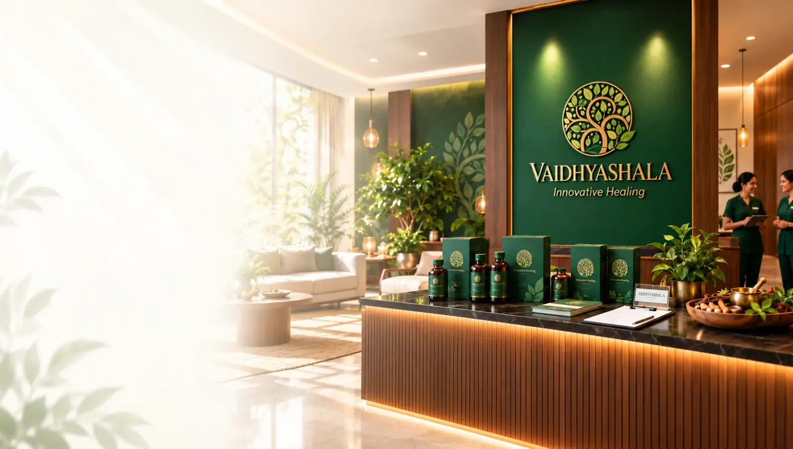 Vaidhyashala Clinic Reception and Lounge - Your care. Our Ayurvedic approach.